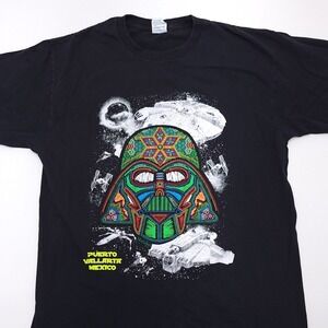 Star Wars T-Shirt Darth‎ Vader Mens L Huichol Art Black Puerto Vallarta Mexico